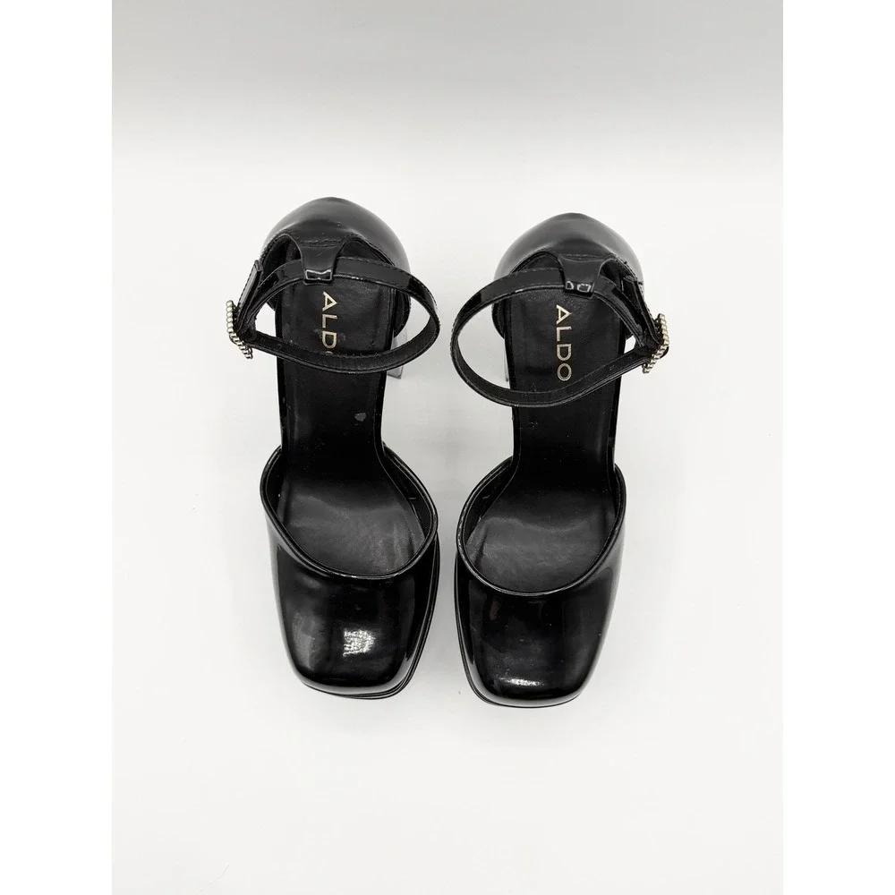 Aldo Grandle Black Patent Double Platform Mary Jane Pumps Block Heel Y2K 7.5